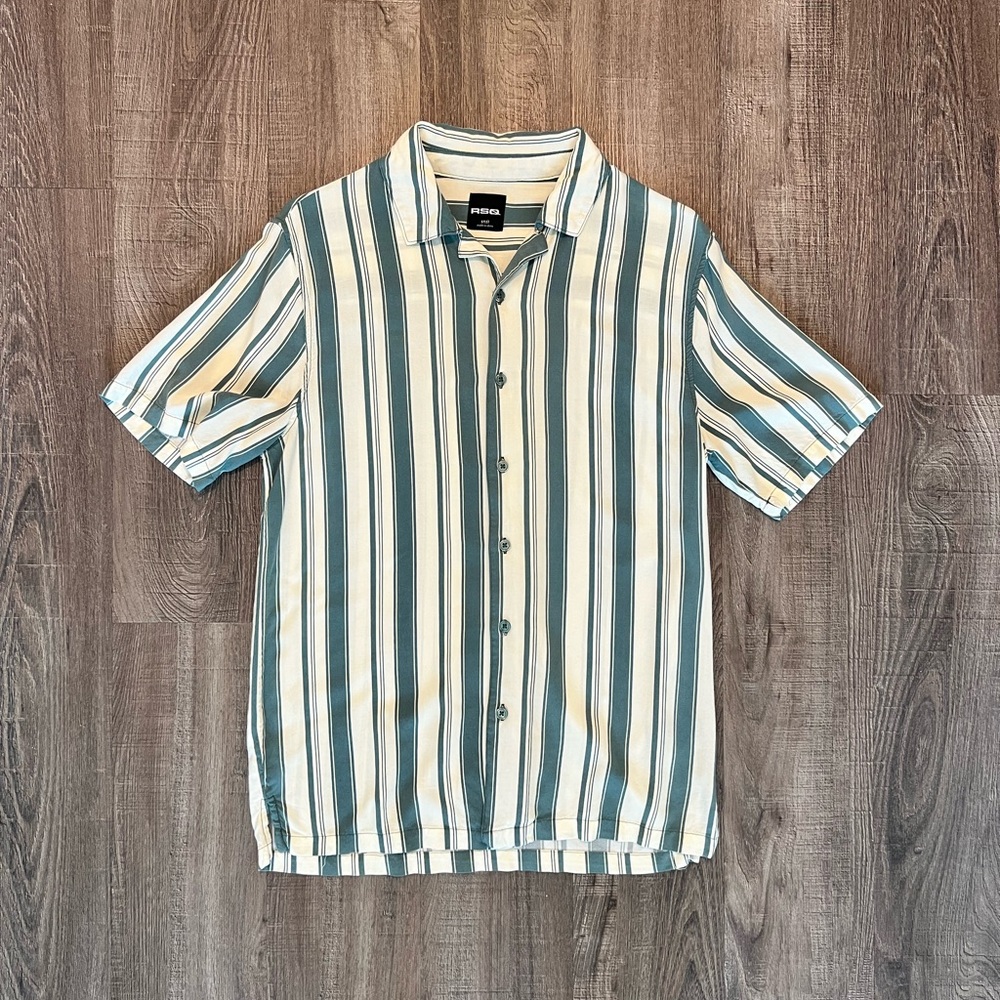 RSQ Vertical Striped Shirt in Green and White